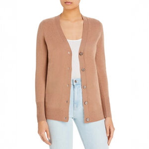 NWT C by Bloomingdale's Cashmere Grandfather Cardigan Camel Brown $188 - Size S